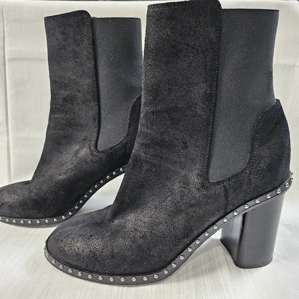 Rag & Bone Romi Black Suede Studded Chelsea Booties Size 39